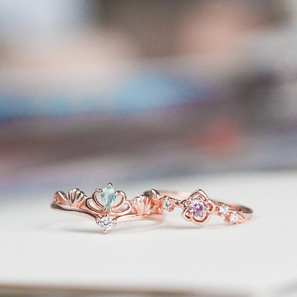 SOLD Rose Gold Vermeil Light Green Tiara Crown Ring - Picture 3 of 6